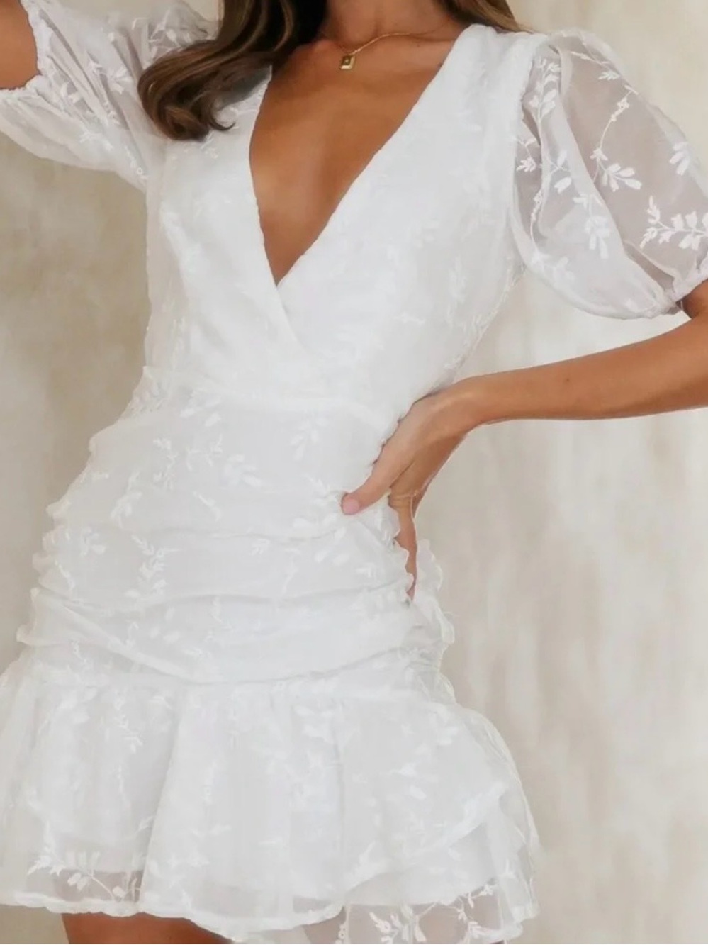 Hello Molly White Embroidered V-Neck Mini Dress - Picture 4 of 6